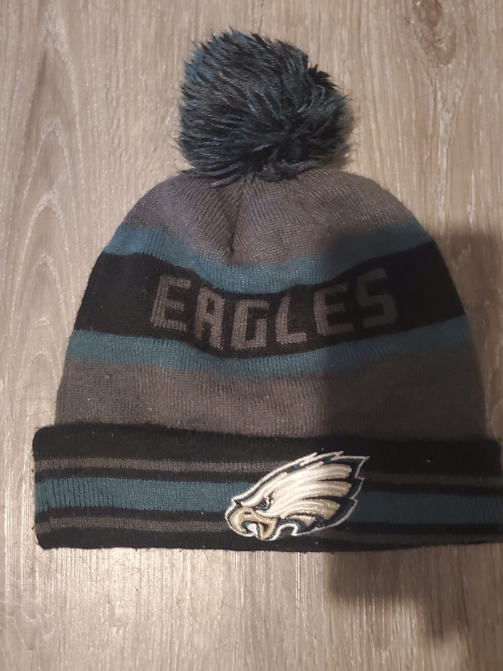 Eagles Gray & Teal Pom Beanie
